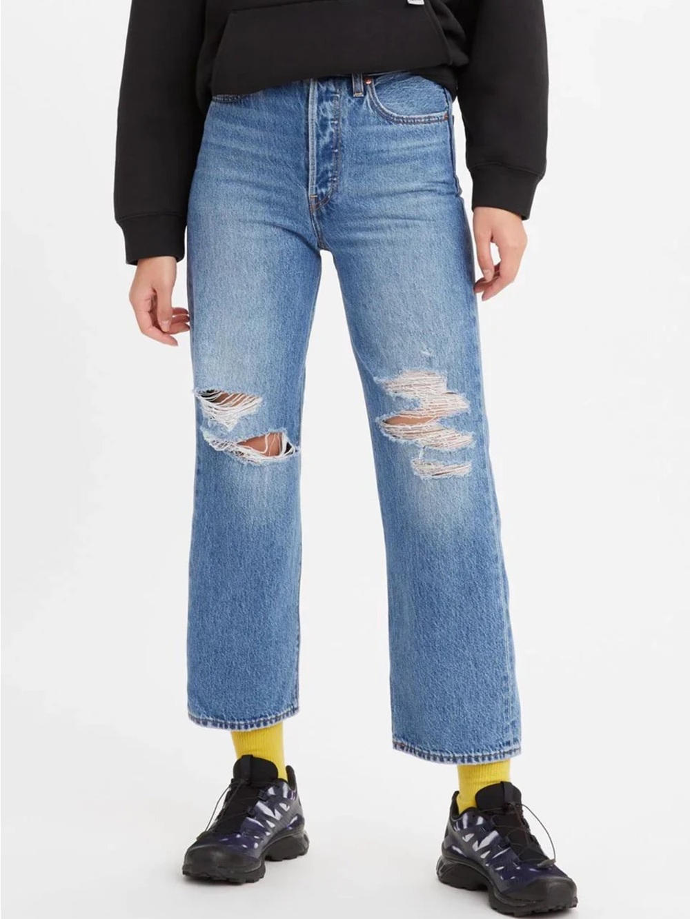 Levi's Ribcage Straight High-Rise Straight-Leg Ripped Jeans - Light Blue